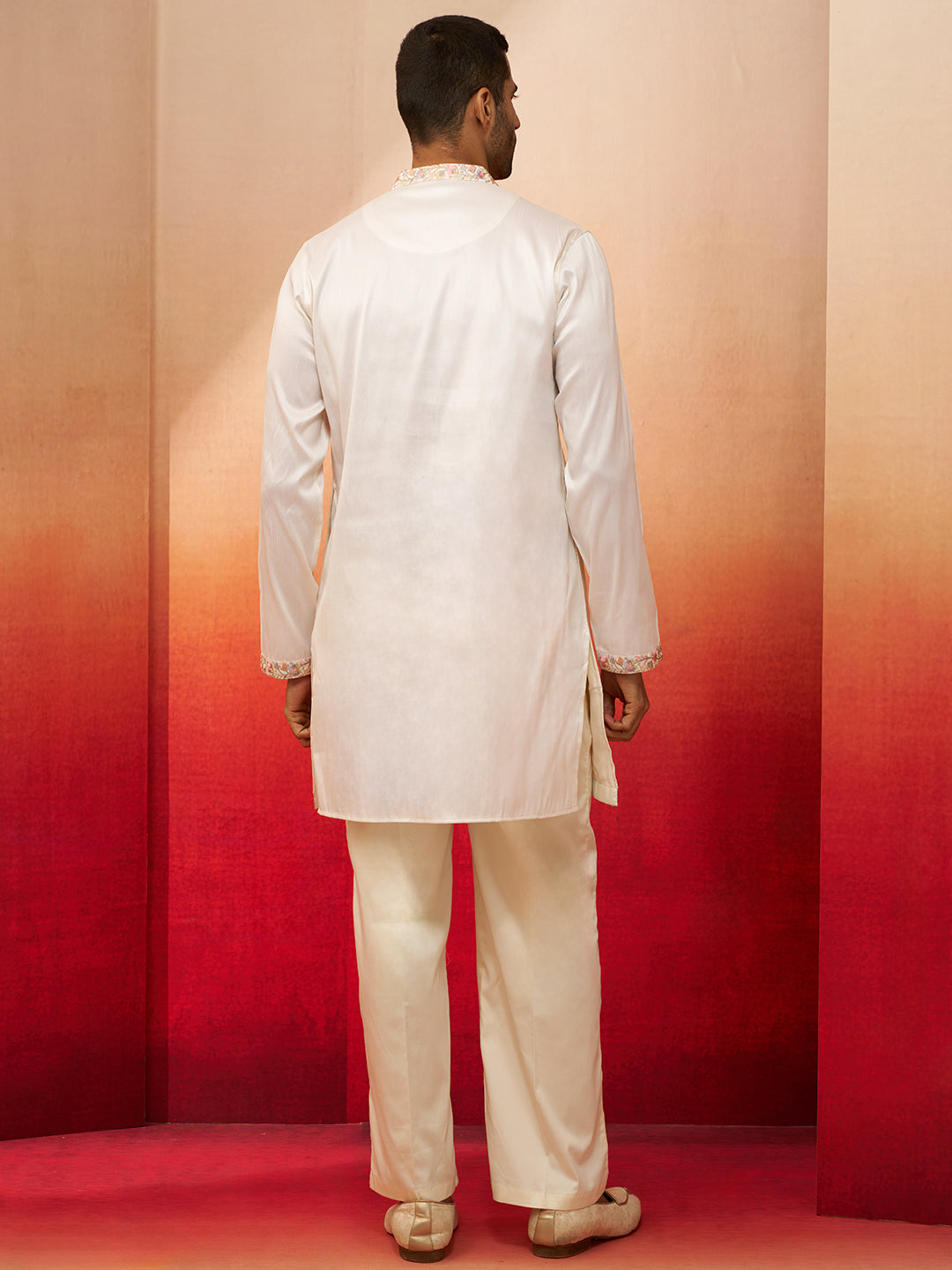 Men's Off White Embroidered Kurta with Palazzo