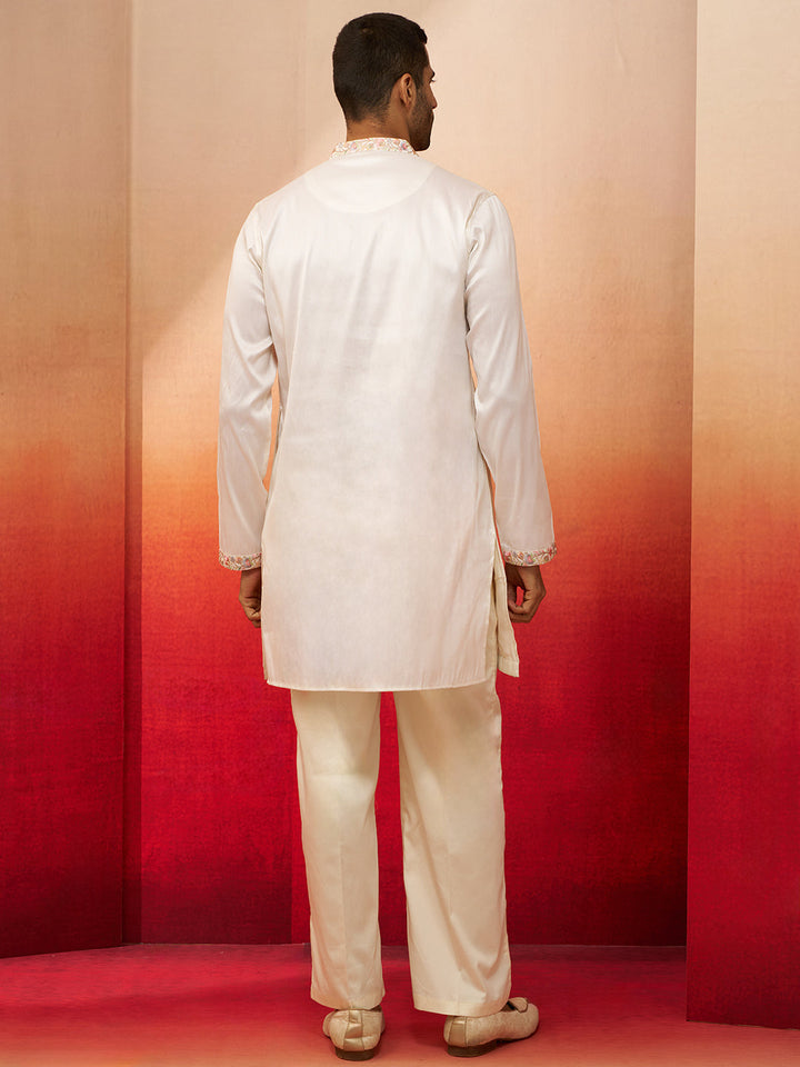 Men's Off White Embroidered Kurta with Palazzo