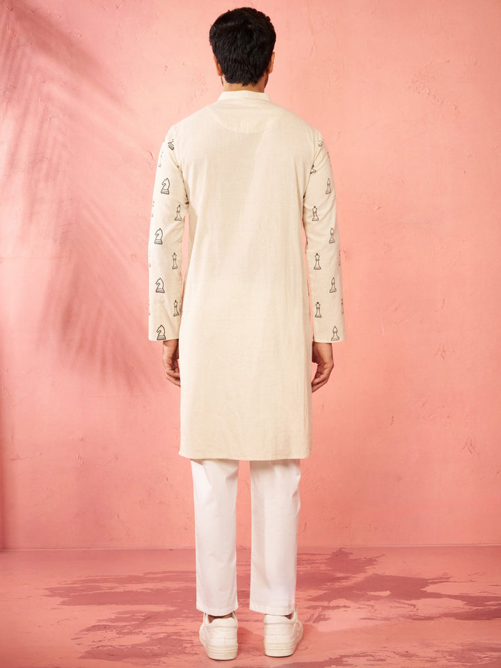 Men's Cream Cotton Kurta with White Pyjama
