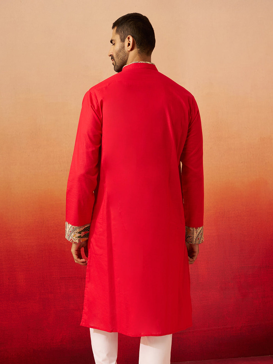 Men Maroon Cotton Digital Print Kurta
