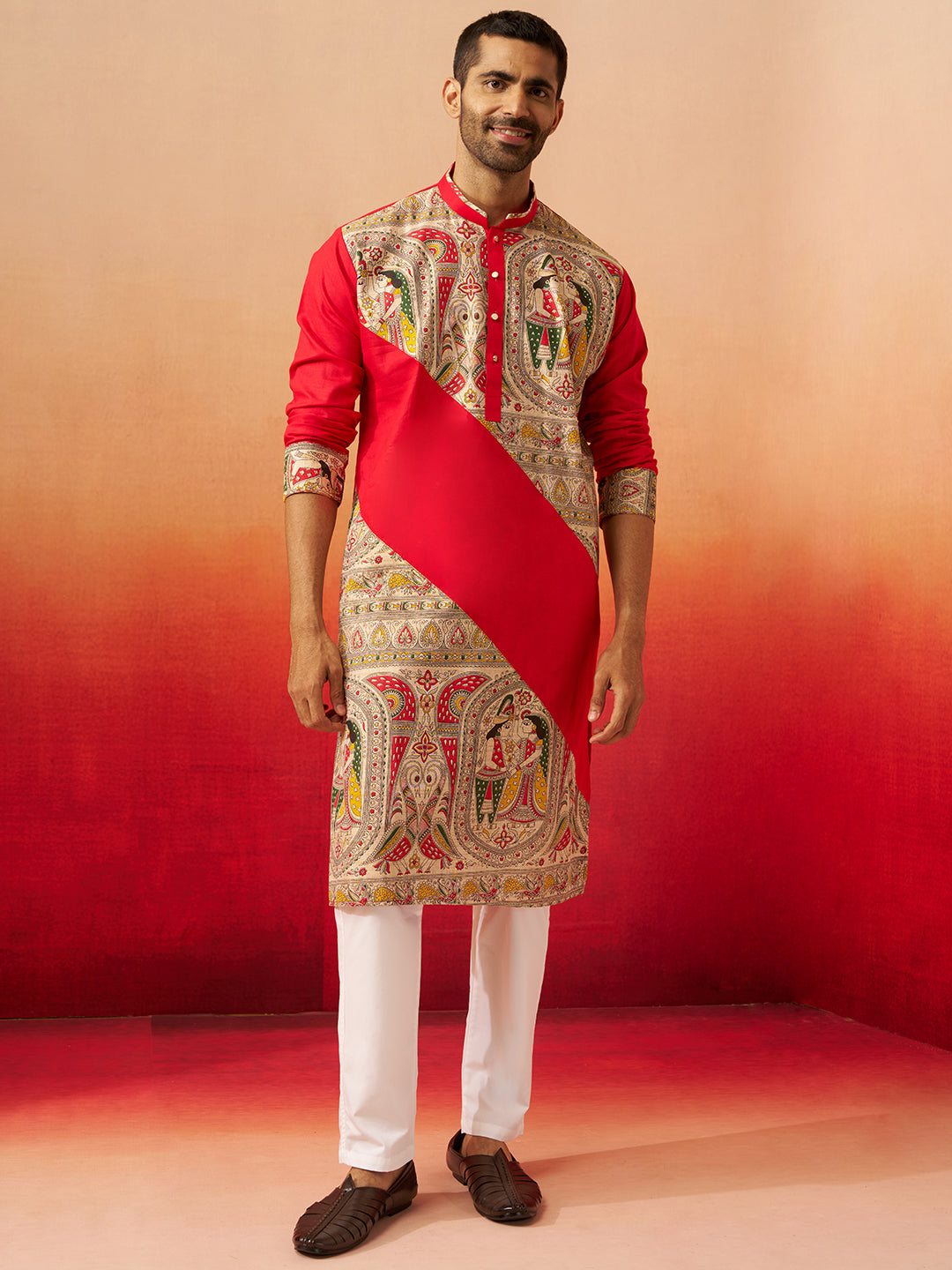 Men's Black Digital Print Kurta with Pyjama