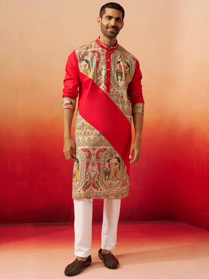 Men's Black Digital Print Kurta with Pyjama