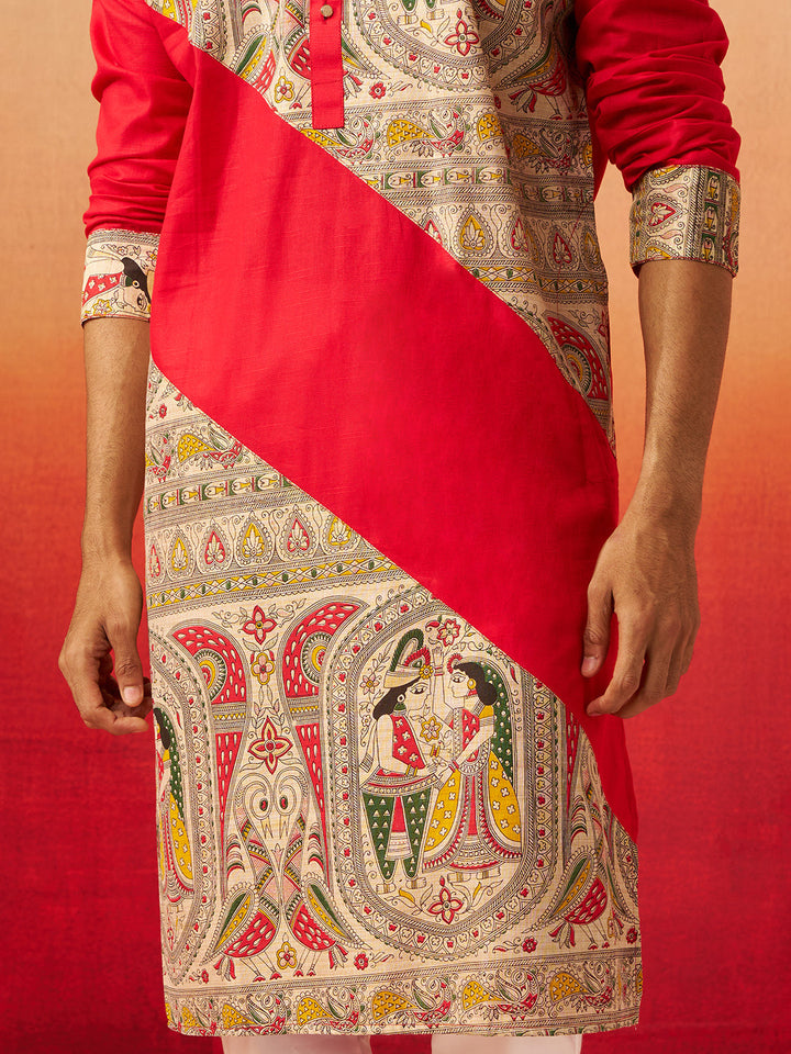 Men's Black Digital Print Kurta with Pyjama