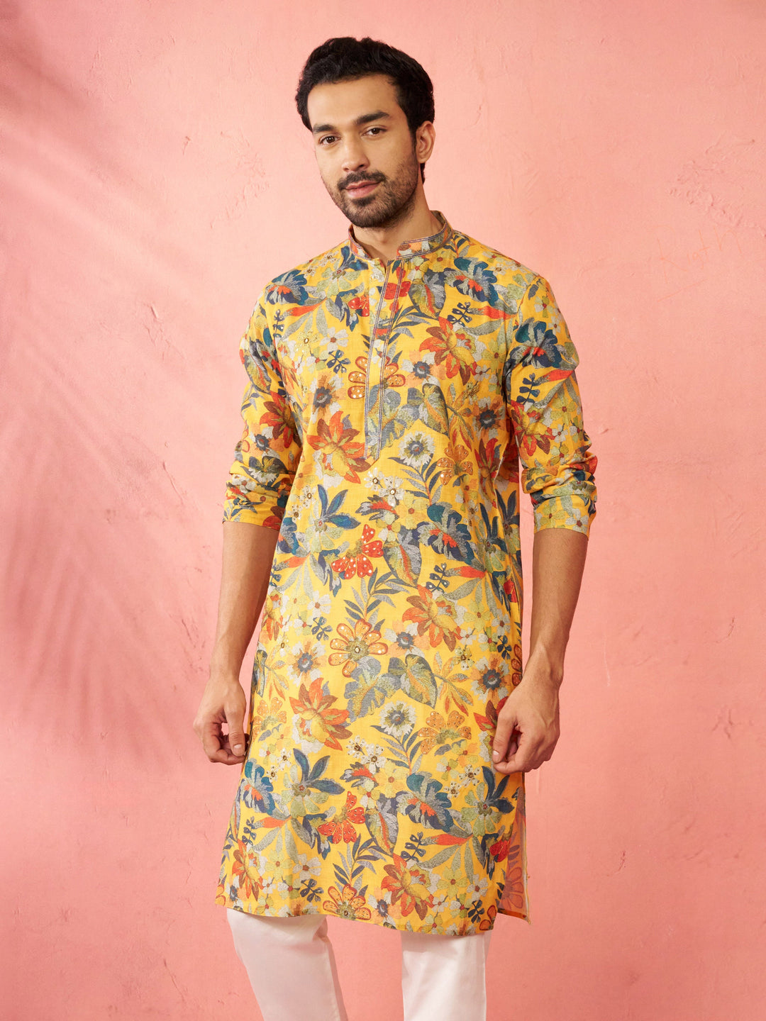 Men's Mustard Cotton Linen Long Kurta