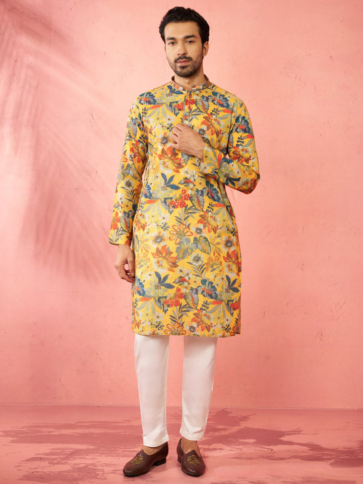 Men's Mustard Cotton Linen Long Kurta