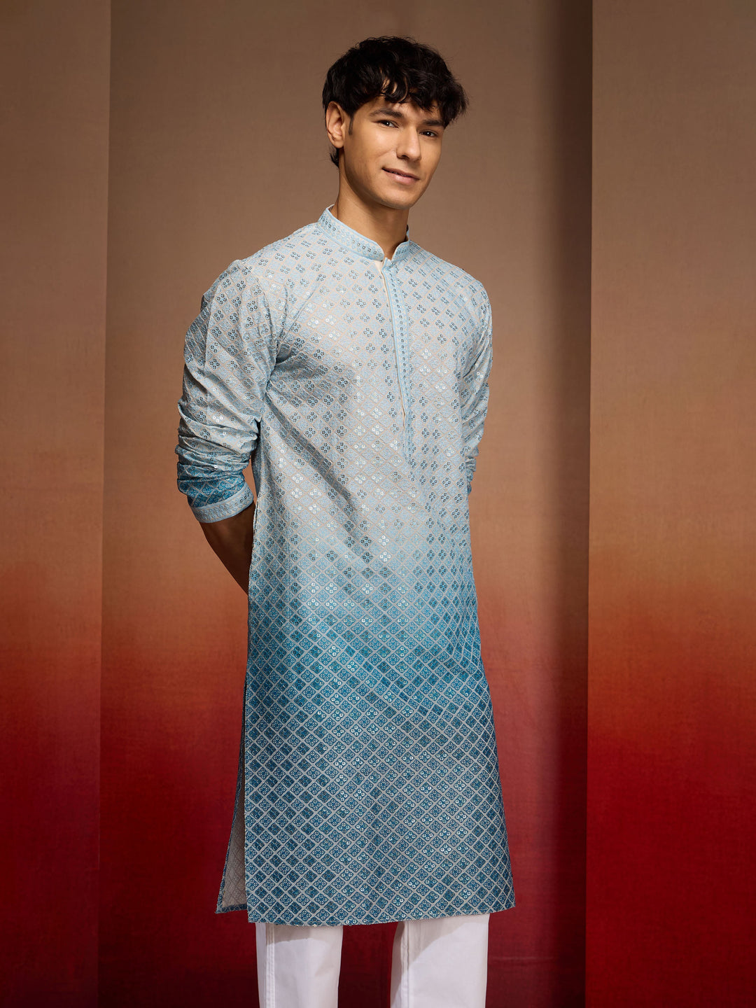Men's Aqua Ombre Long Kurta
