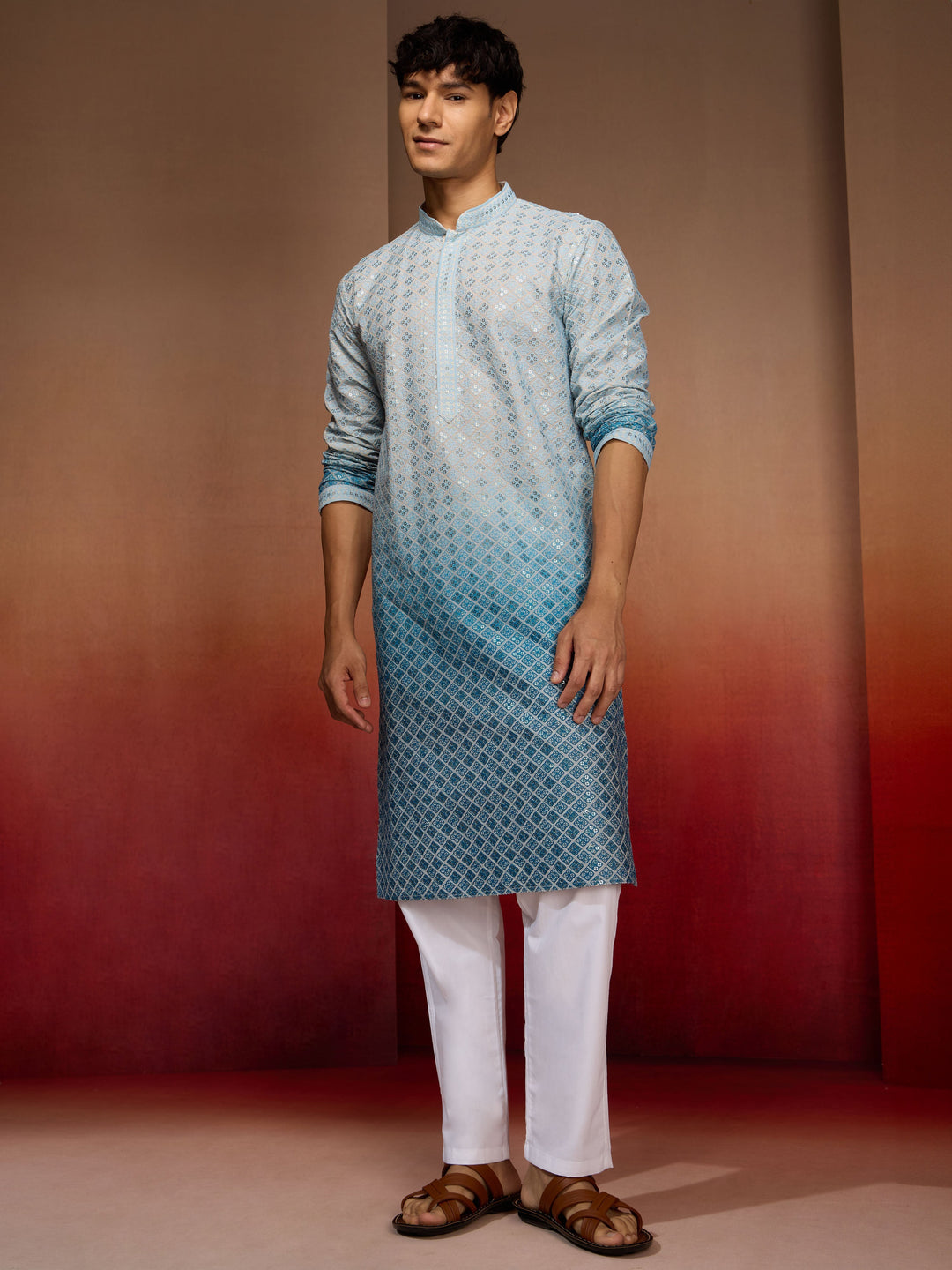 Men's Aqua Ombre Long Kurta