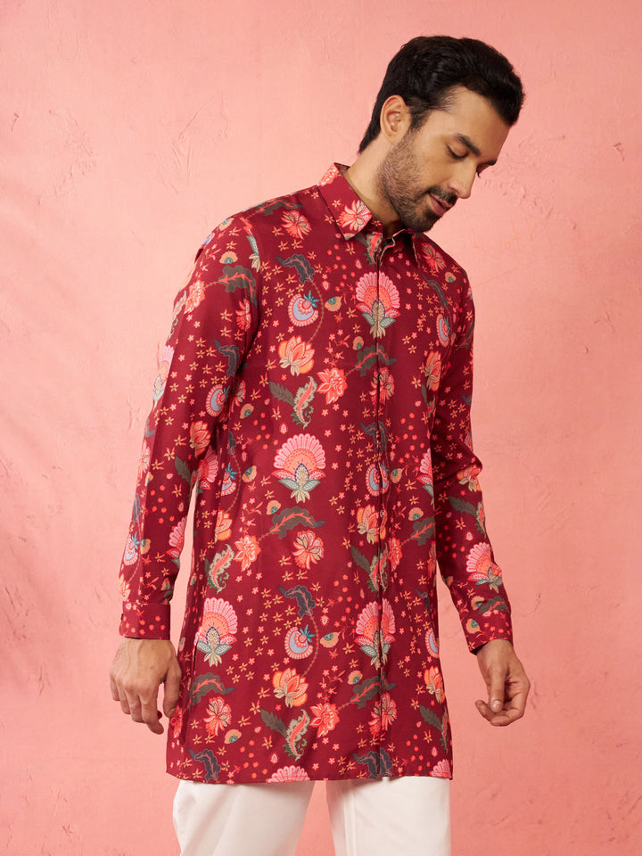 Men's Maroon Rayon Kurta