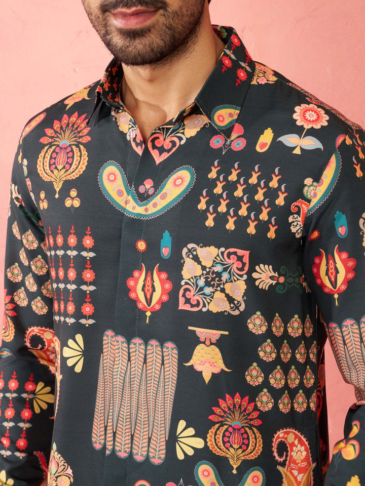 Men's Bottle Green Rayon Kurta