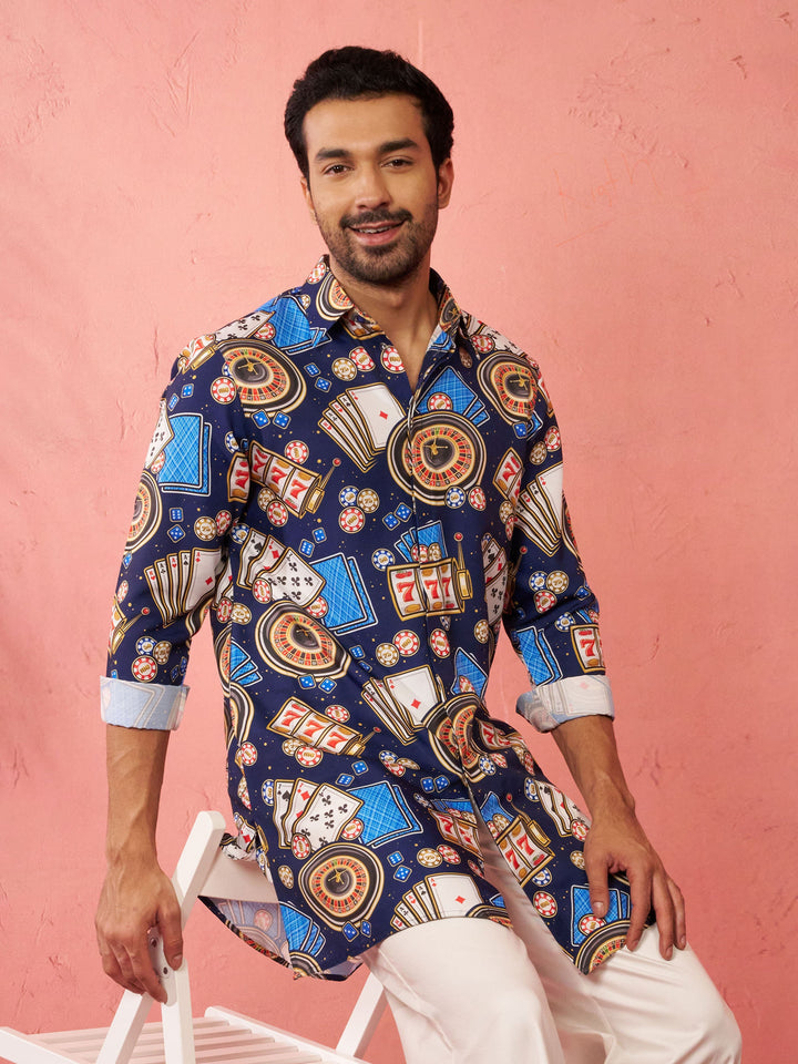 Men's Blue Rayon Kurta