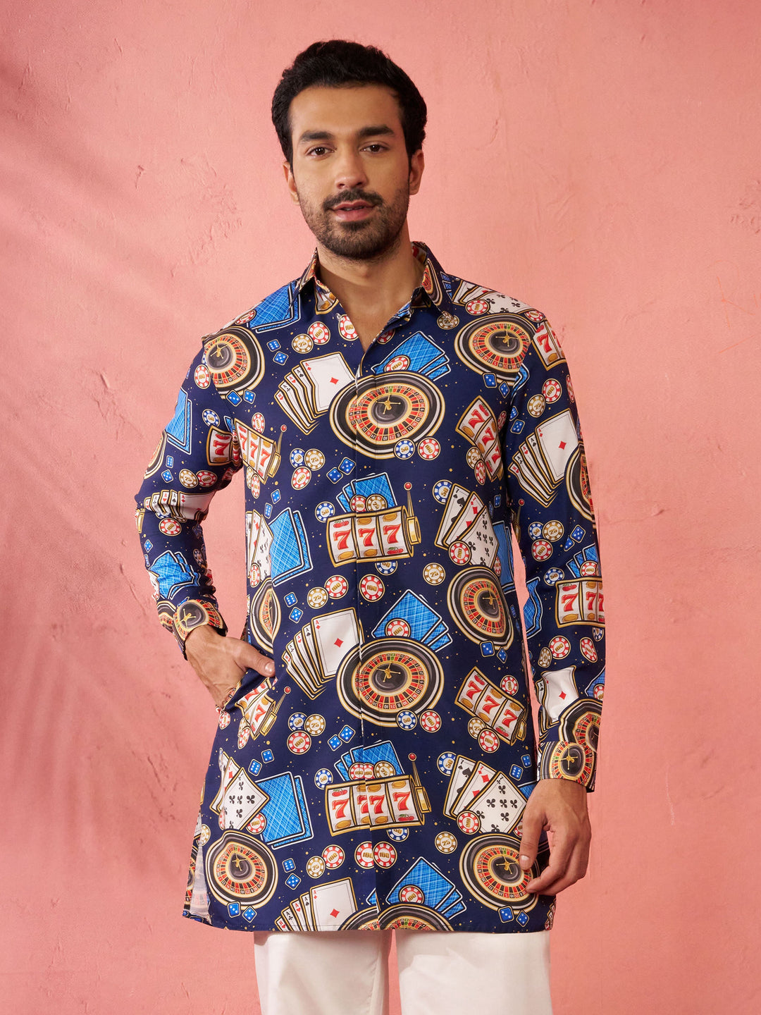 Men's Blue Rayon Kurta