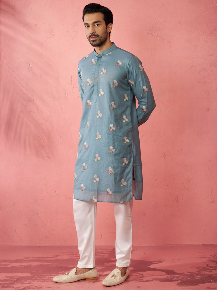 Men's Sage Green Cotton Kurta with Cream Pyjama