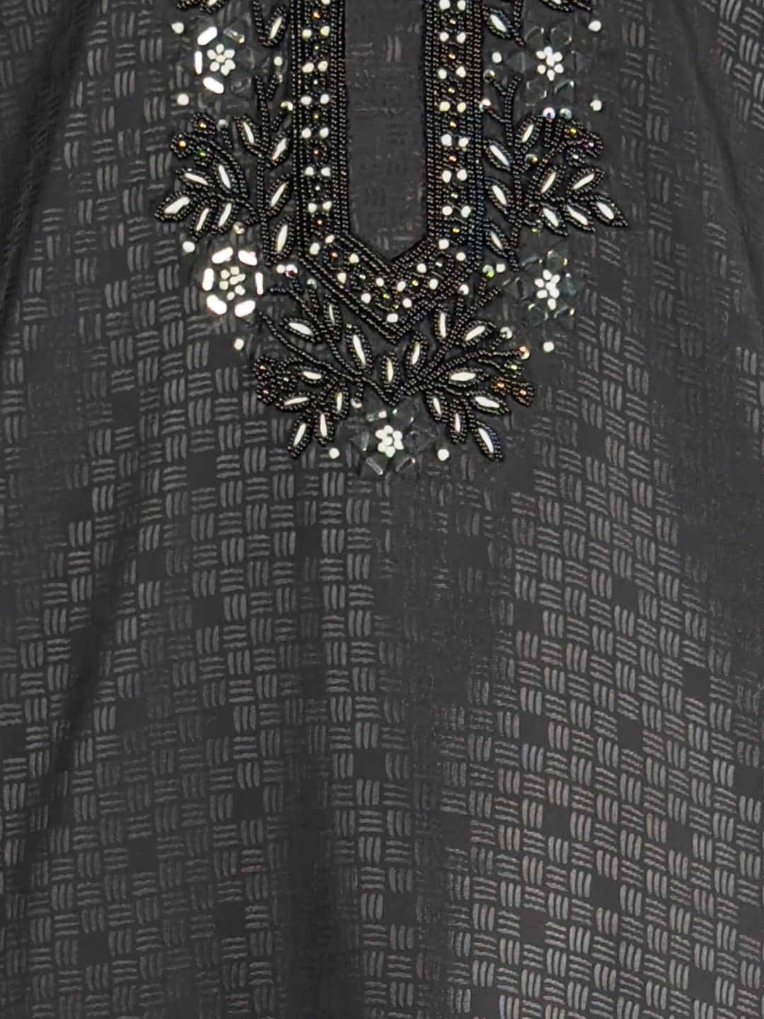 Men's Black Embroidered Kurta with Black Pyjama