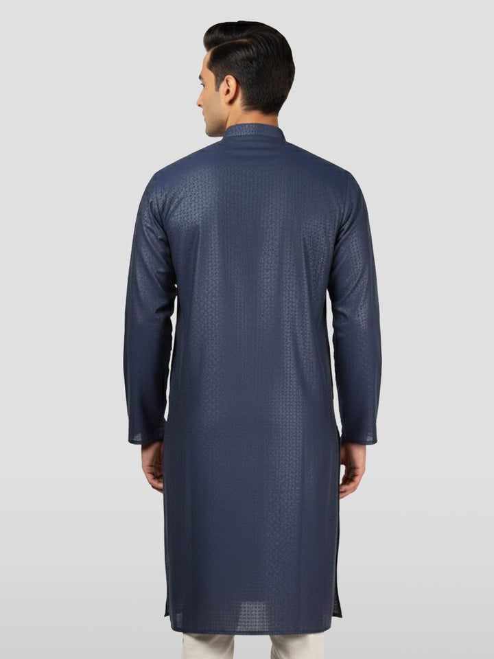 Men's Navy Blue Zudio Emboss Silk Kurta