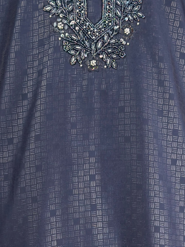 Men's Navy Blue Zudio Emboss Silk Kurta