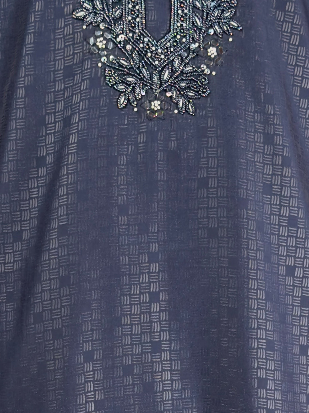 Men's Navy Blue Embroidered Kurta with Cream Pyjama