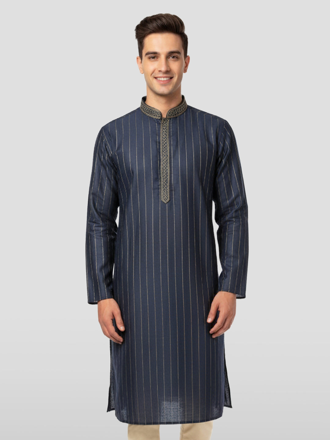 Men's Navy Blue Cotton Kurta
