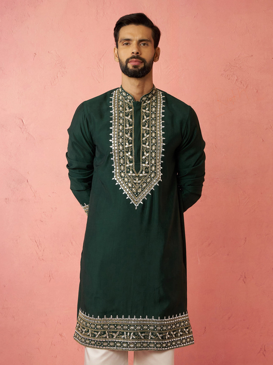 Men's Bottle Green Modal Chanderi Kurta