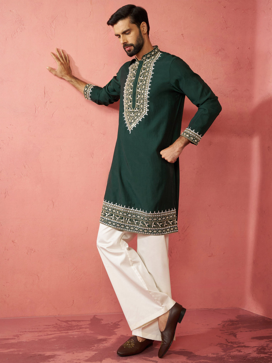 Men's Bottle Green Modal Chanderi Kurta