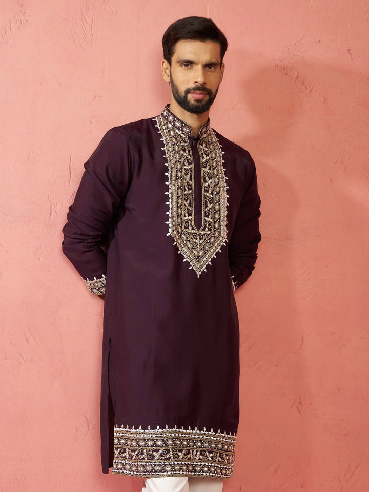 Men's Purple Modal Chanderi Kurta