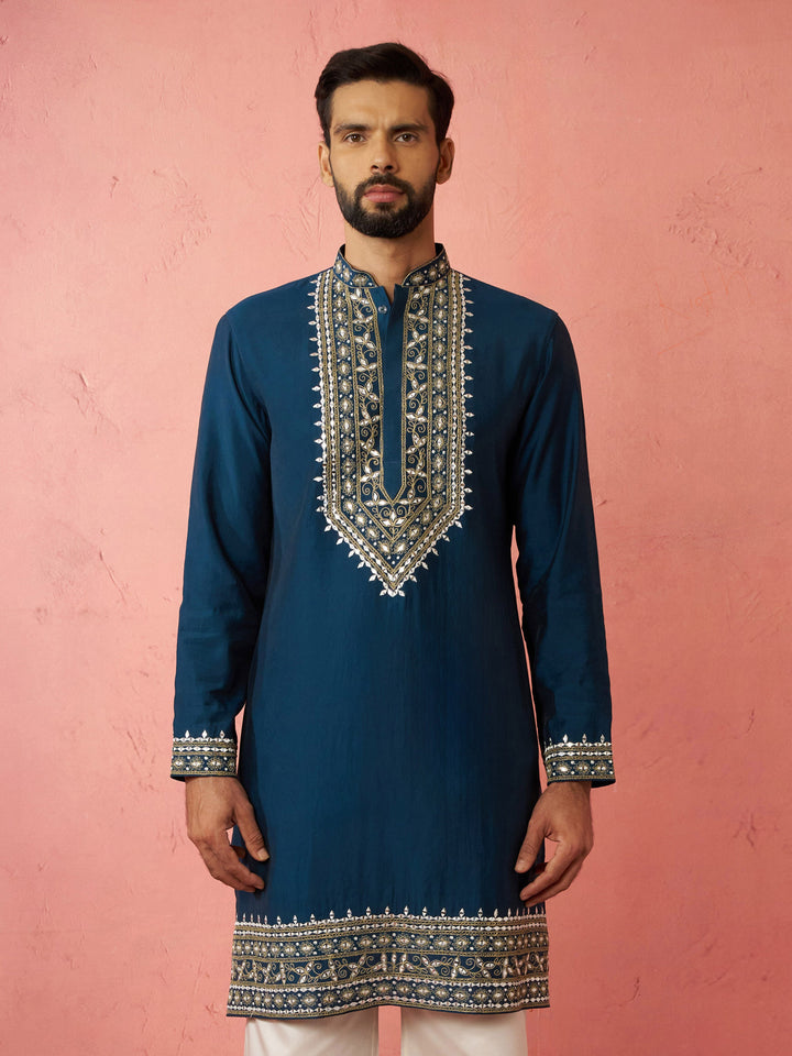 Men's Turquoise Green Modal Chanderi Kurta