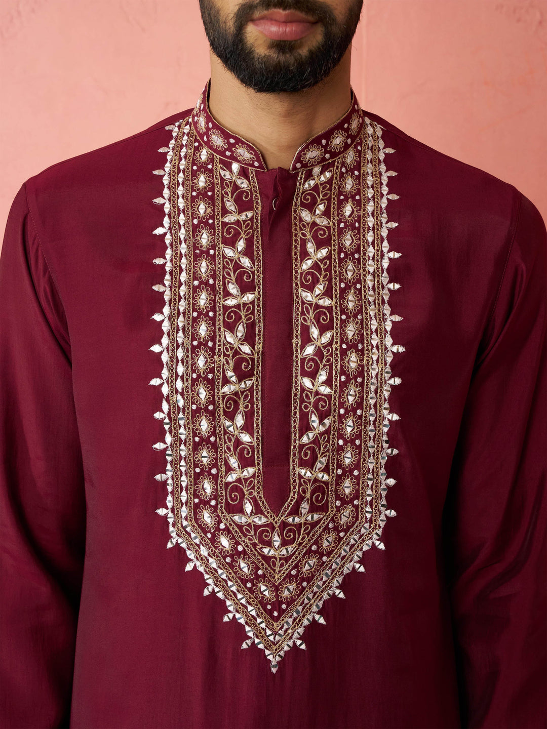 Men's Wine Modal Chanderi Kurta