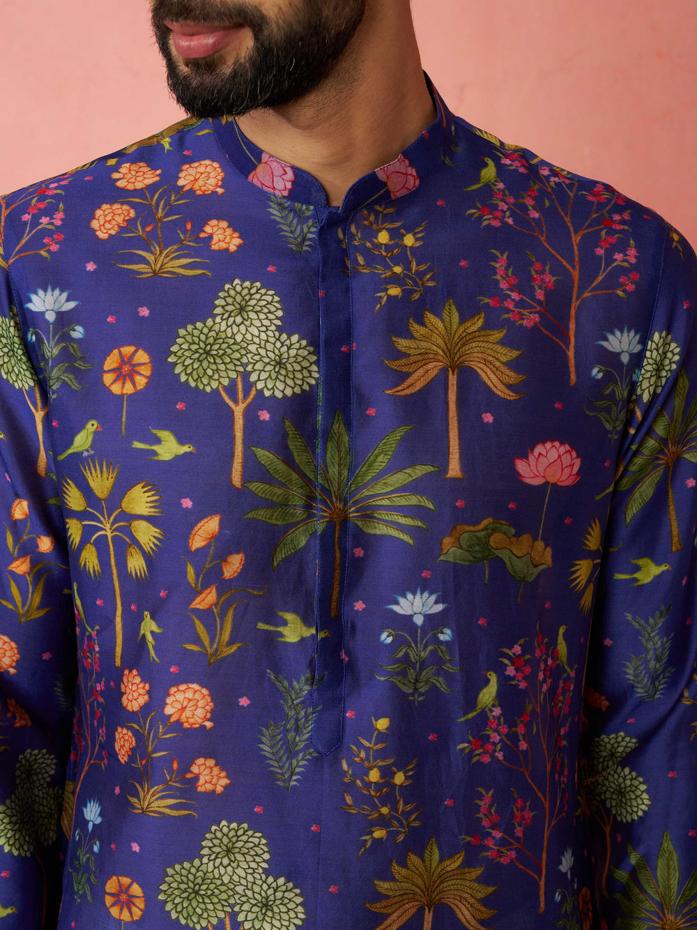 Men's Blue Digital Print Kurta with Cotton Lycra Pyjama Set