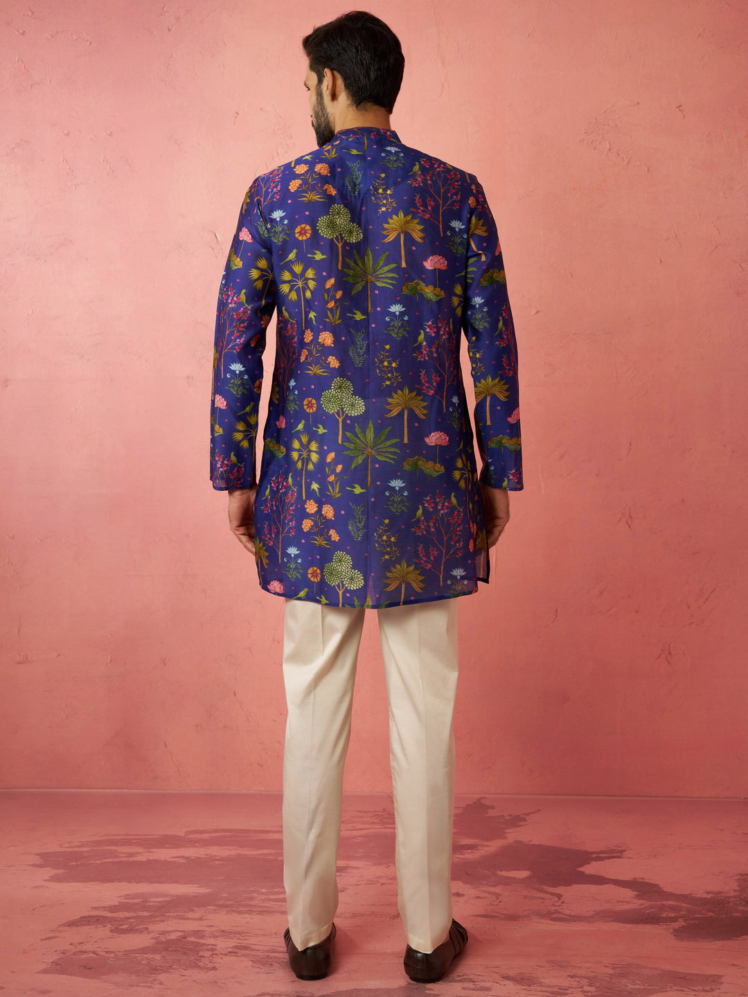 Men's Blue Digital Print Kurta with Cotton Lycra Pyjama Set