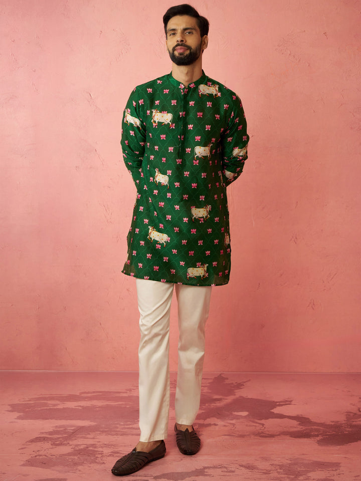 Men's Green Digital Print Kurta