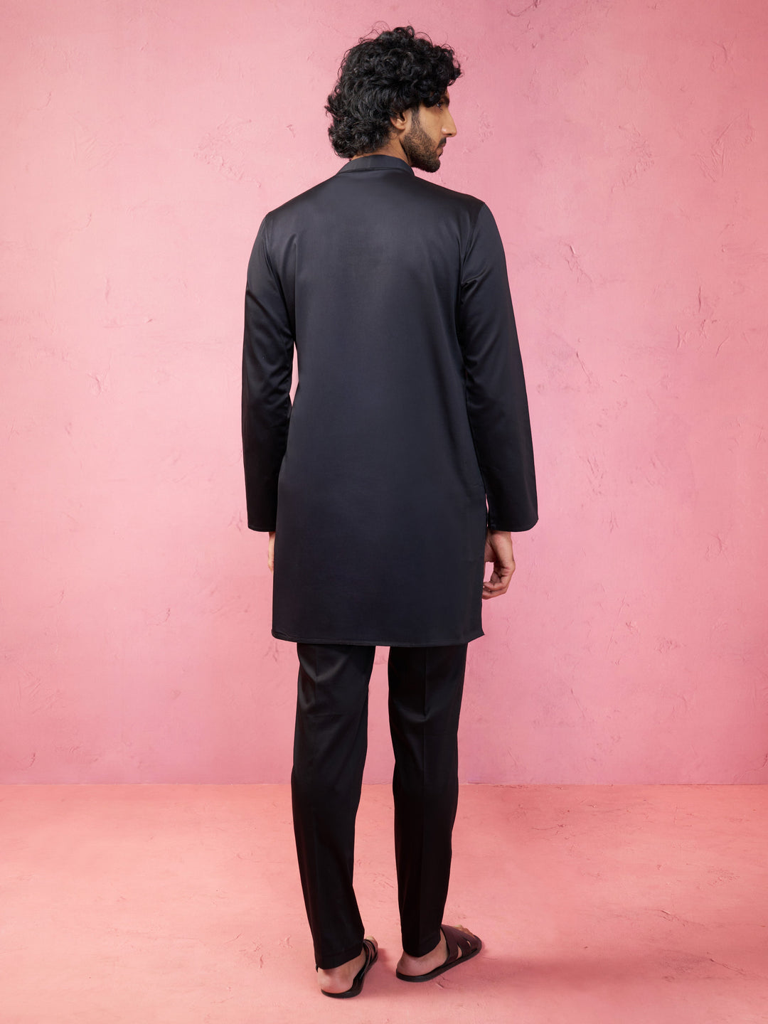 Men's Black Fine Satin Kurta Set with Matching Pant