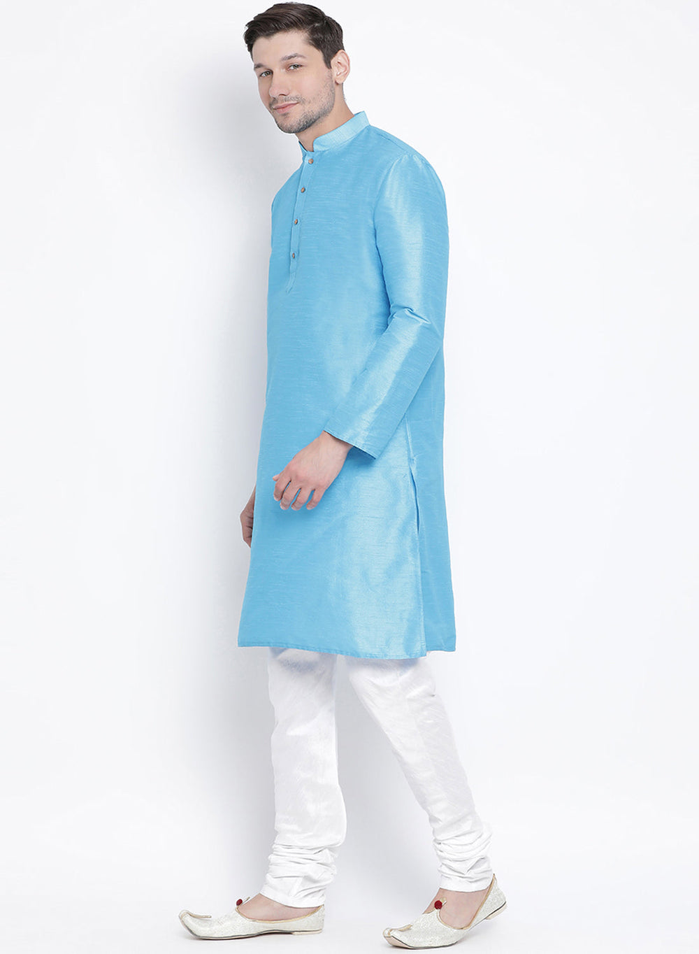 Sarvati Men's Light Blue Cotton Silk Blend Kurta and Pyjama Set