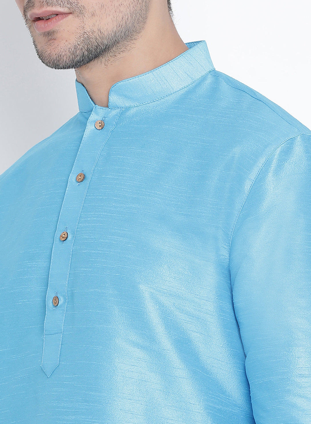 Sarvati Men's Light Blue Cotton Silk Blend Kurta and Pyjama Set