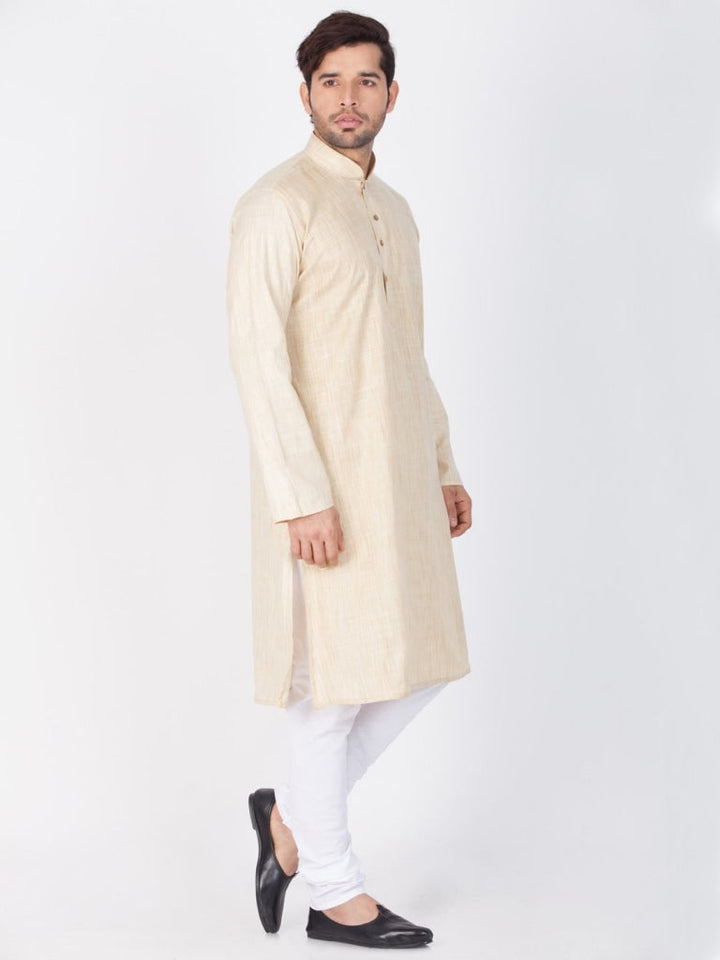 Sarvati Men's Beige Cotton Blend Kurta and Pyjama Set