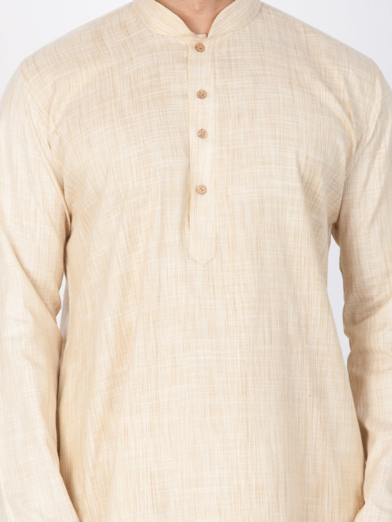 Sarvati Men's Beige Cotton Blend Kurta and Pyjama Set