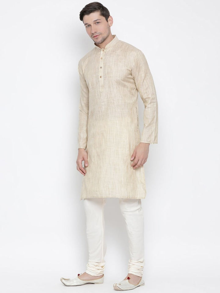 Sarvati Men's Beige Cotton Blend Kurta and Pyjama Set