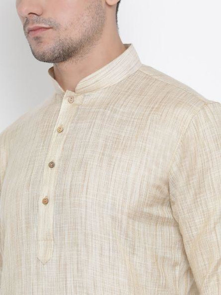 Sarvati Men's Beige Cotton Blend Kurta and Pyjama Set