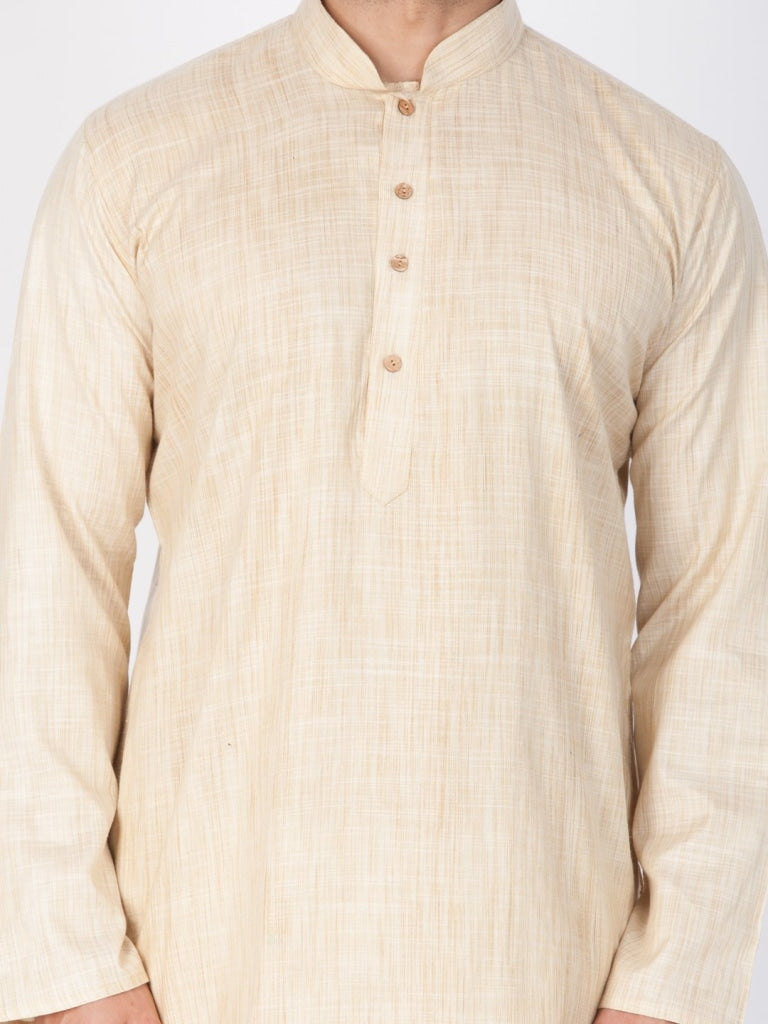 Sarvati Men's Beige Cotton Blend Kurta and Pyjama Set