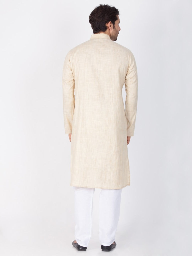 Sarvati Men's Beige Cotton Blend Kurta and Pyjama Set