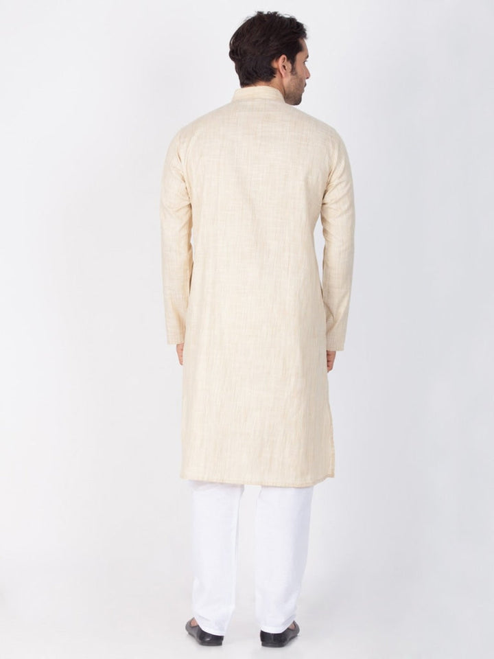 Sarvati Men's Beige Cotton Blend Kurta and Pyjama Set