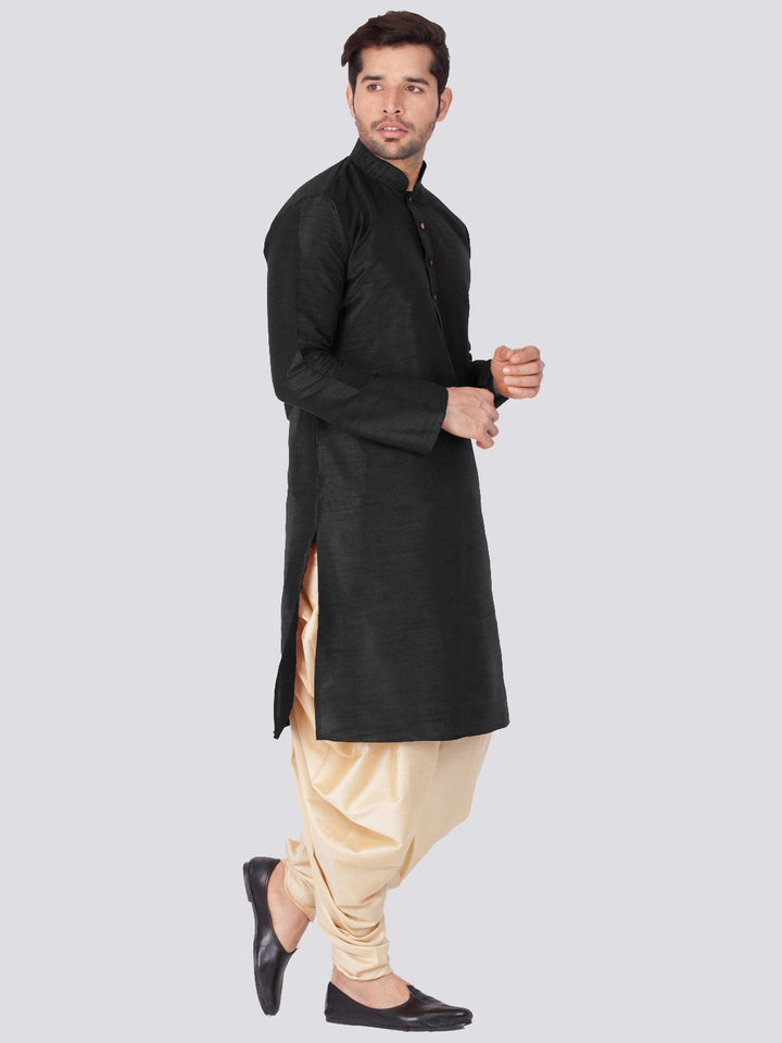 Sarvati Men's Black Cotton Silk Blend Kurta and Dhoti Pant Set