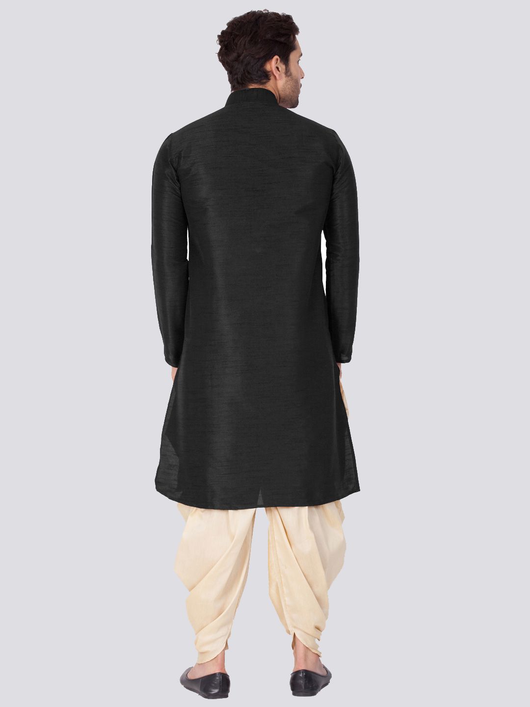 Sarvati Men's Black Cotton Silk Blend Kurta and Dhoti Pant Set