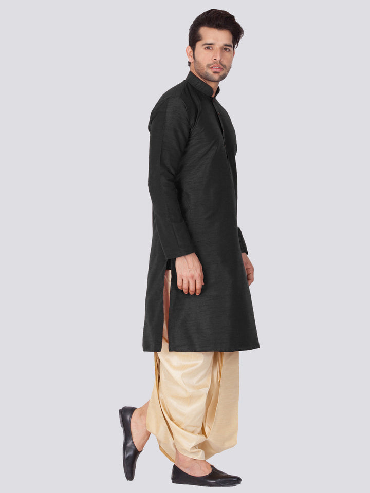 Sarvati Men's Black Cotton Silk Blend Kurta and Dhoti Pant Set