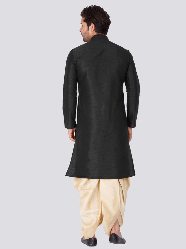 Sarvati Men's Black Cotton Silk Blend Kurta and Dhoti Pant Set