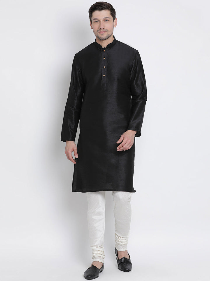 Sarvati Men's Black Cotton Silk Blend Kurta and Pyjama Set