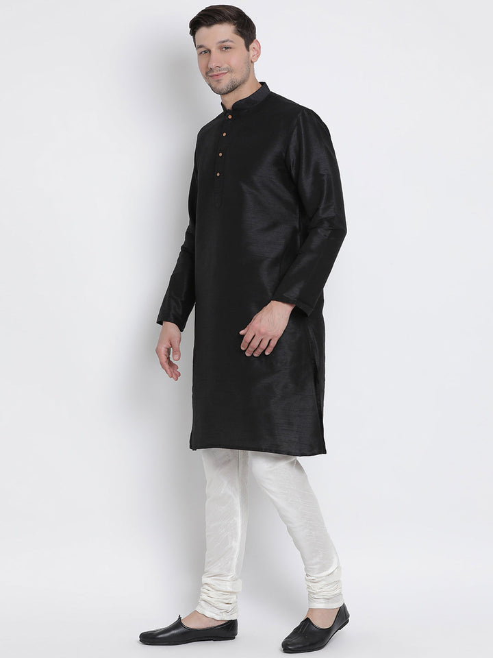 Sarvati Men's Black Cotton Silk Blend Kurta and Pyjama Set