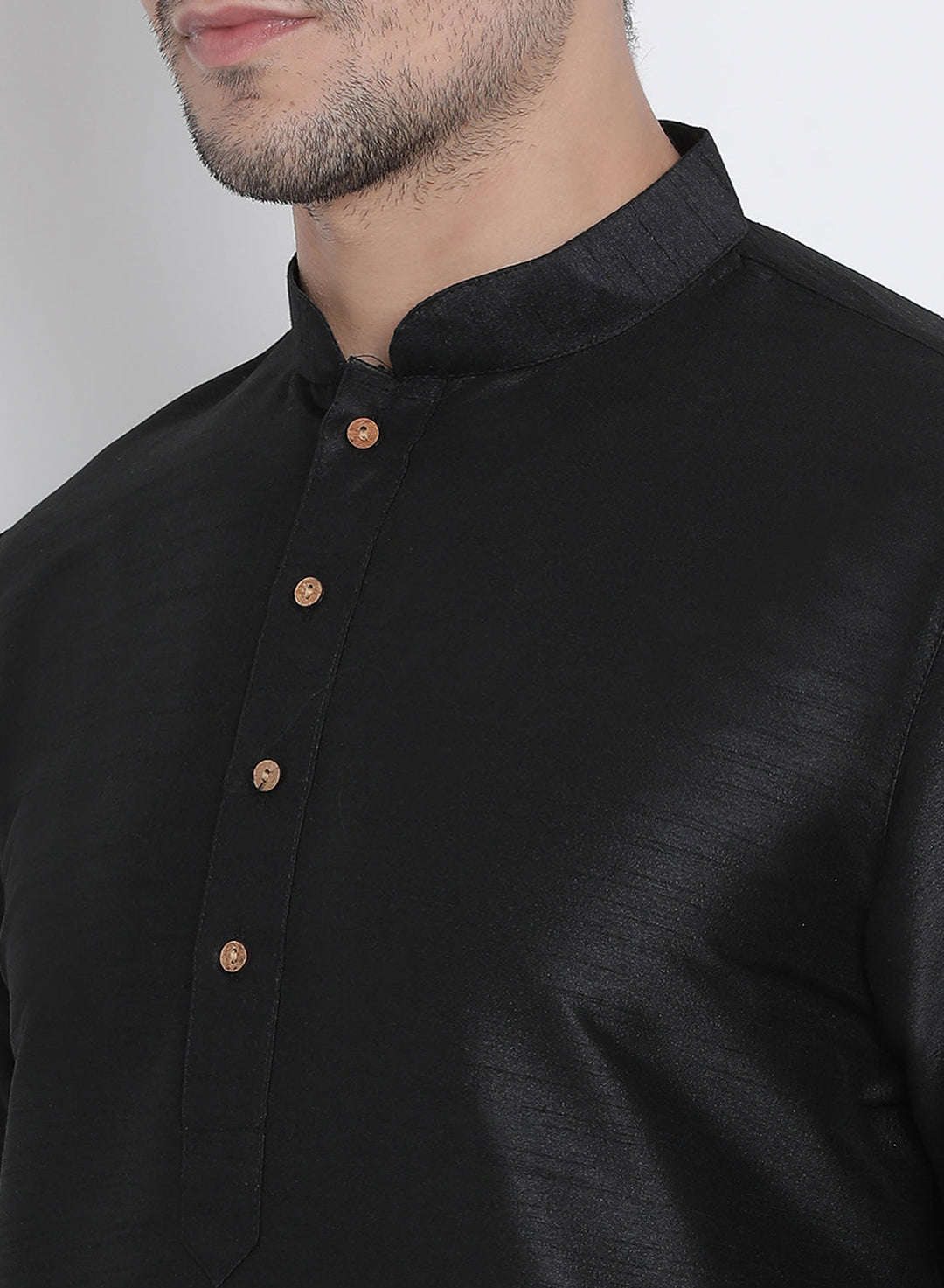 Sarvati Men's Black Cotton Silk Blend Kurta and Pyjama Set