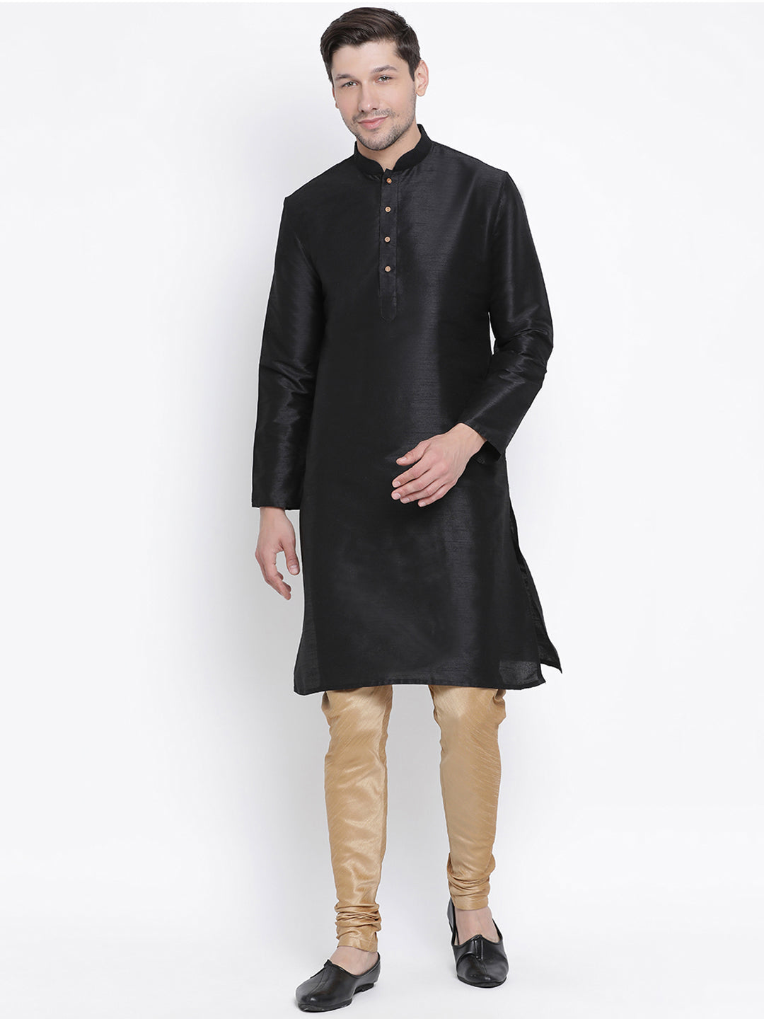 Sarvati Men's Black Cotton Silk Blend Kurta and Pyjama Set