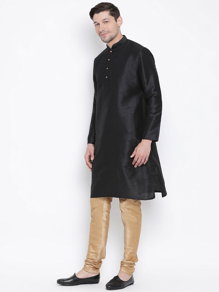 Sarvati Men's Black Cotton Silk Blend Kurta and Pyjama Set