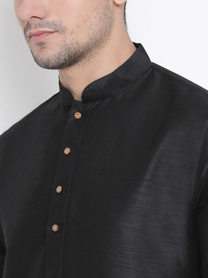 Sarvati Men's Black Cotton Silk Blend Kurta and Pyjama Set