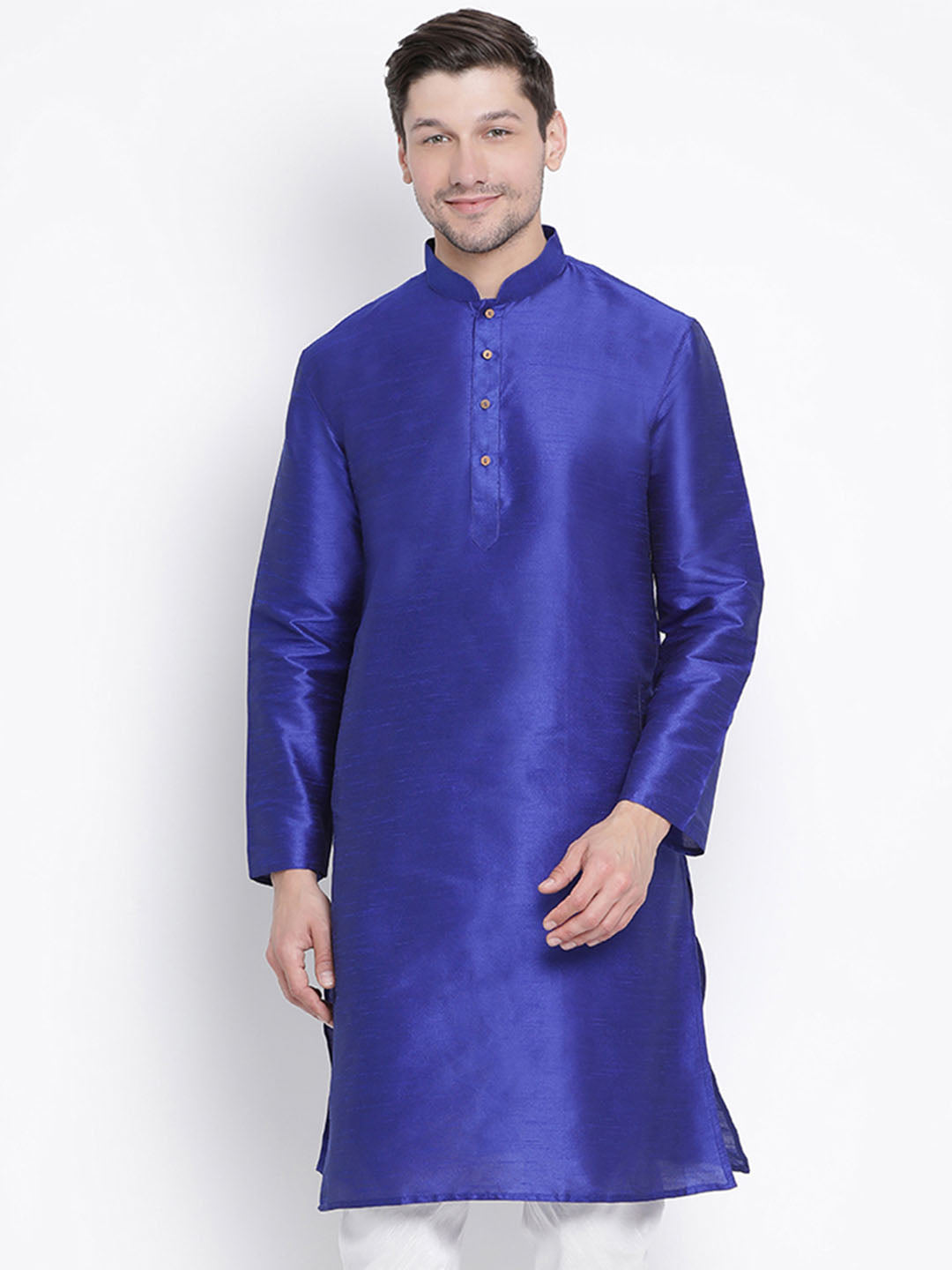 Men's Blue Cotton Silk Blend Kurta